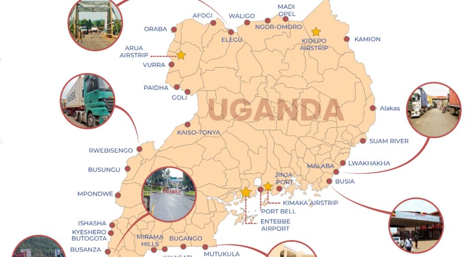 Map of Uganda showing official Points of entry