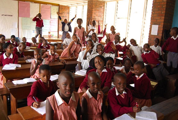 school children in class room